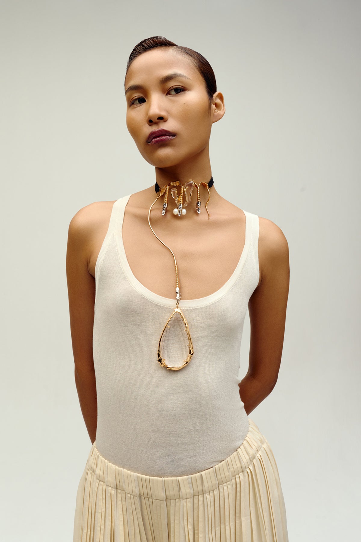 Gold & Silver Tone Teardrop Pendant Choker