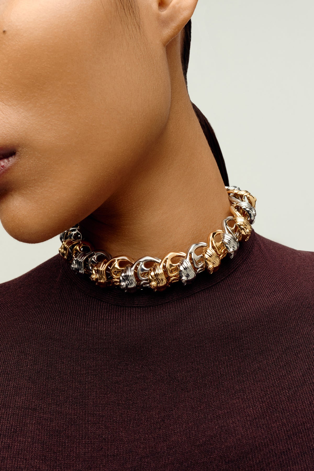 Dual Tone Gold Plated Statement Collar Necklace