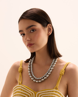 Oval Pearls Layered Neklace - Silver