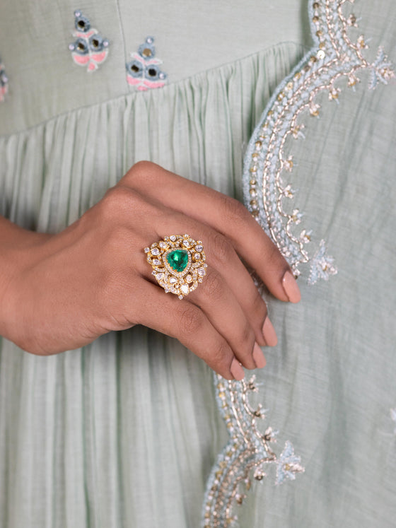 Emerald Polki Ring