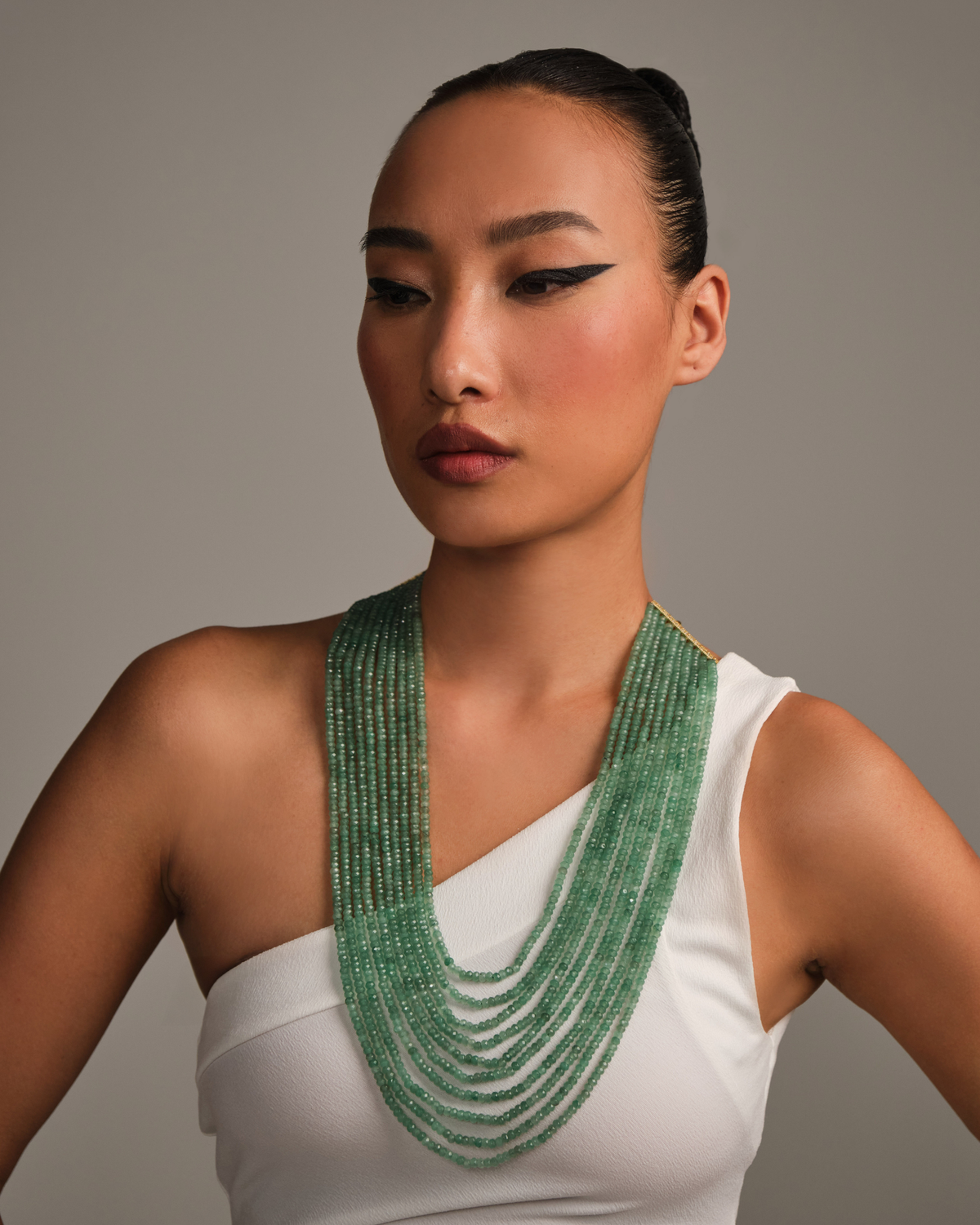 Green Multilayered Long Necklace