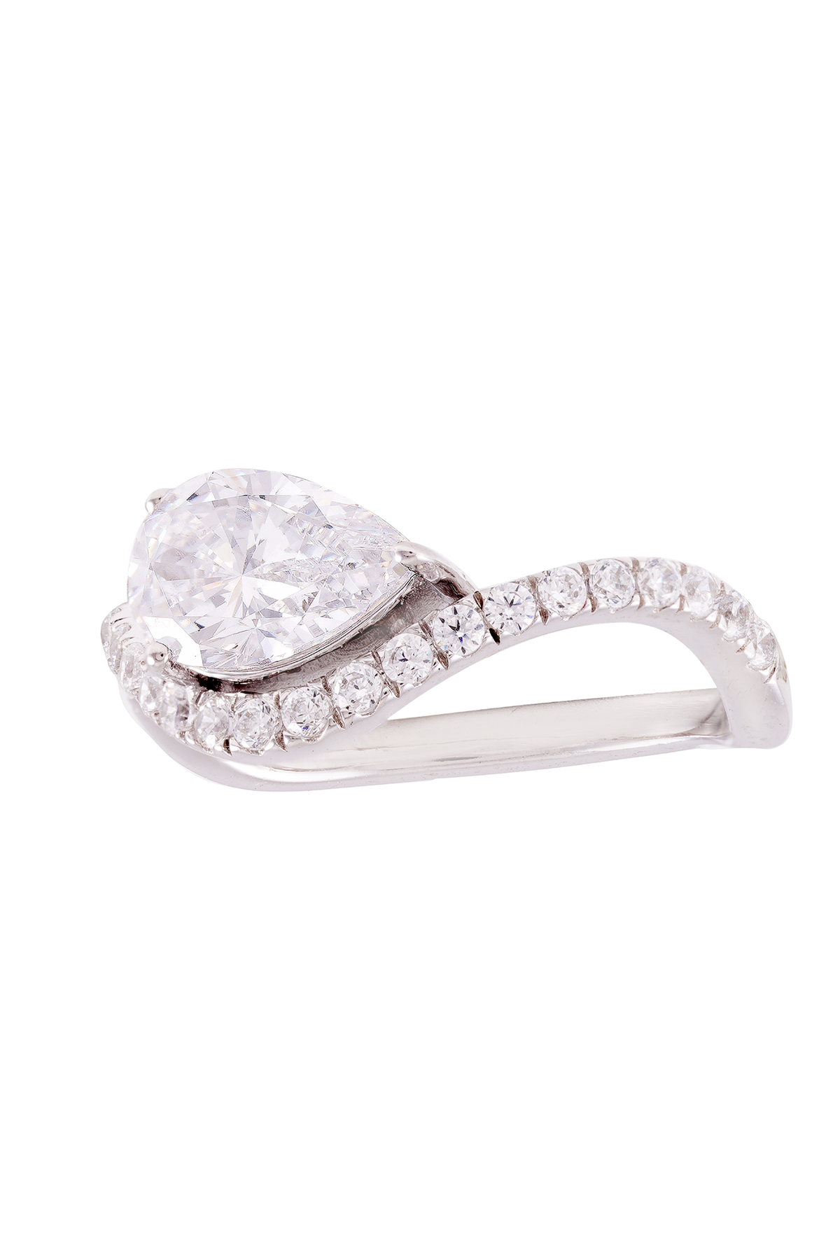 Wave Design Pear Solitaire Ring