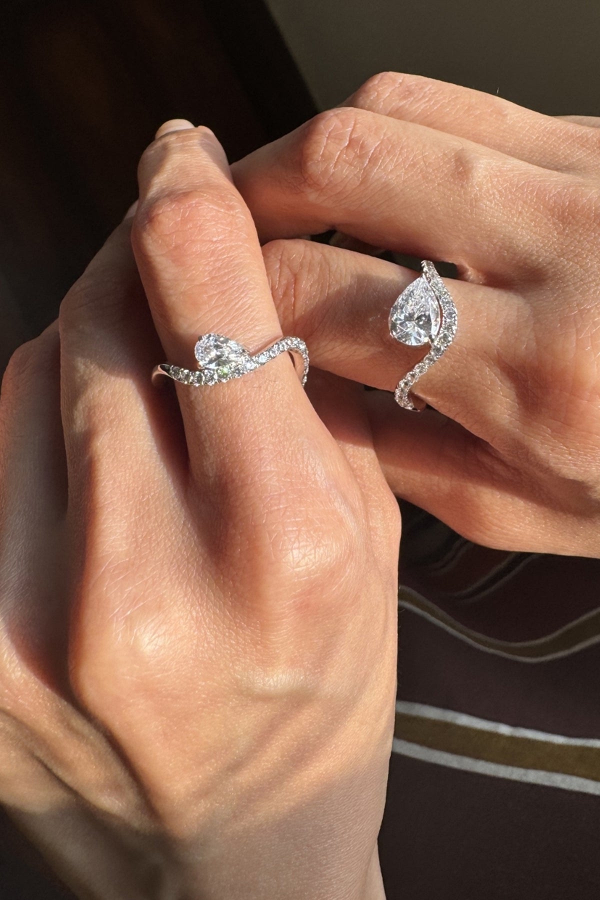 Wave Design Pear Solitaire Ring