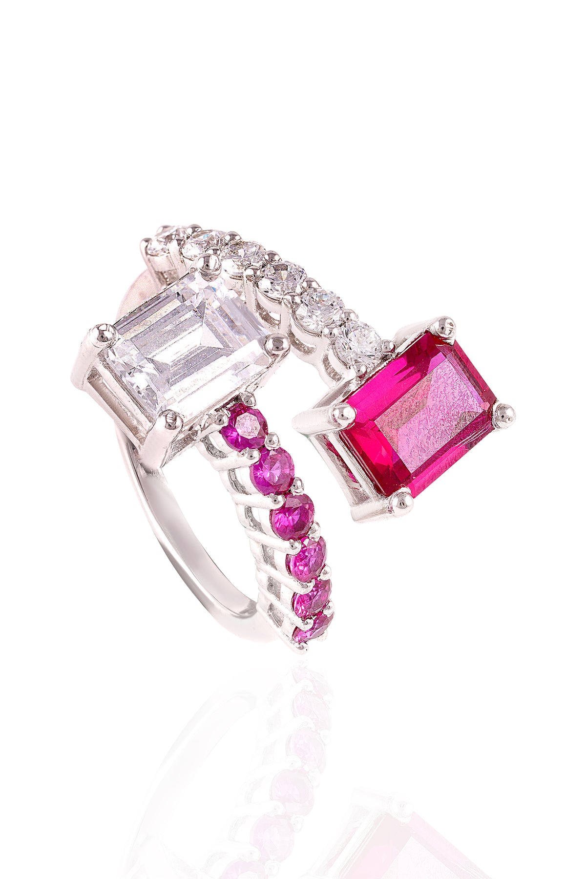 Emerald Cut Dual Stone Wrap Ring