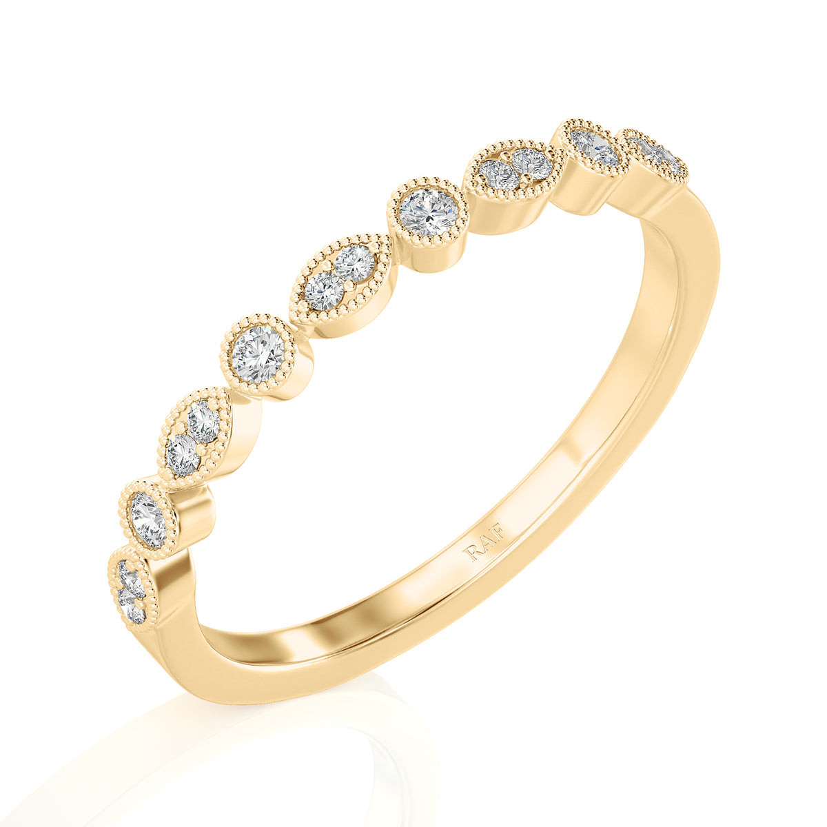 Solid Gold Half Milgrain Diamond Stacking Ring