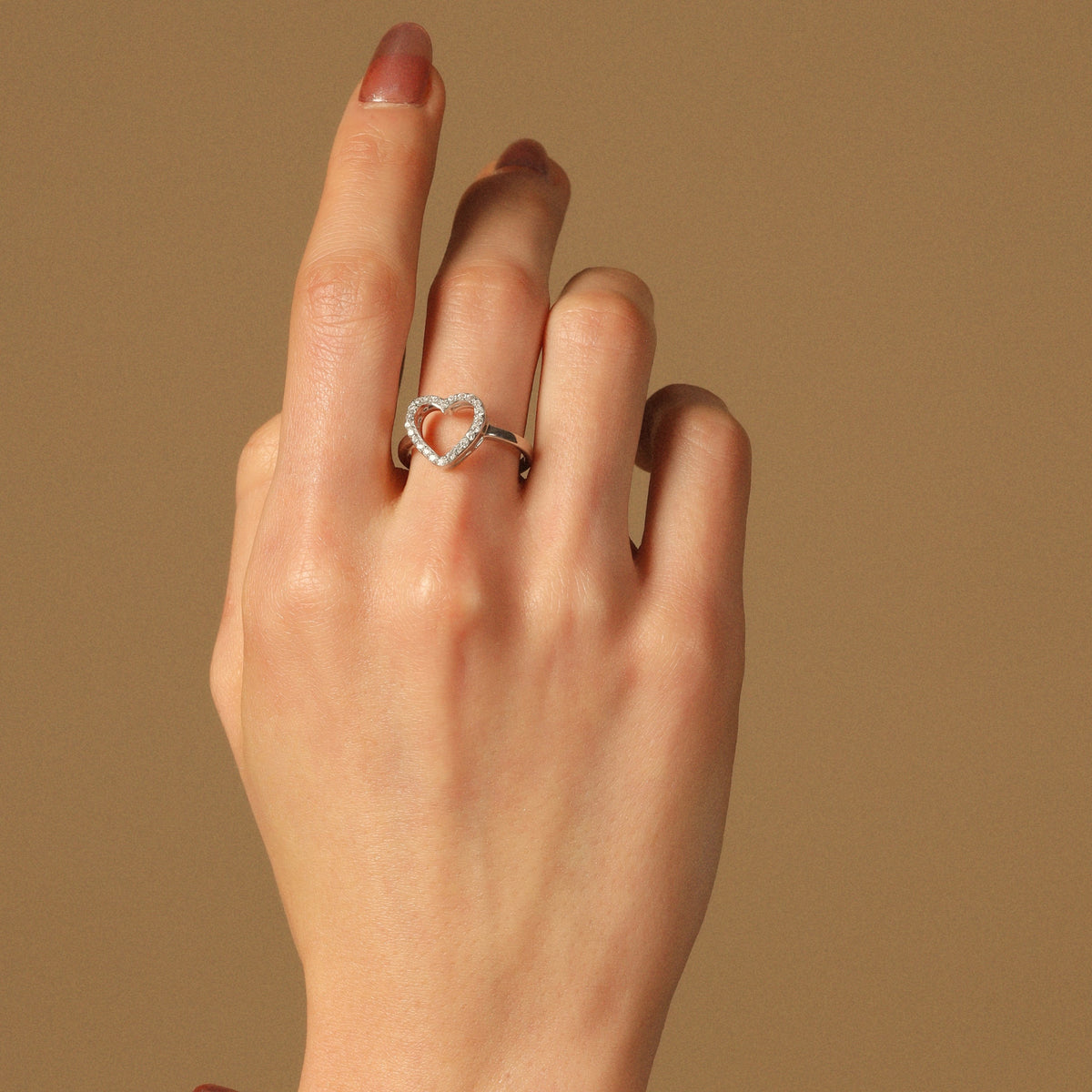 Solid Gold Open Heart Diamond Ring
