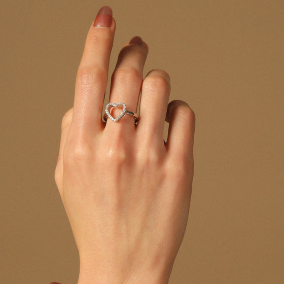 Solid Gold Open Heart Diamond Ring