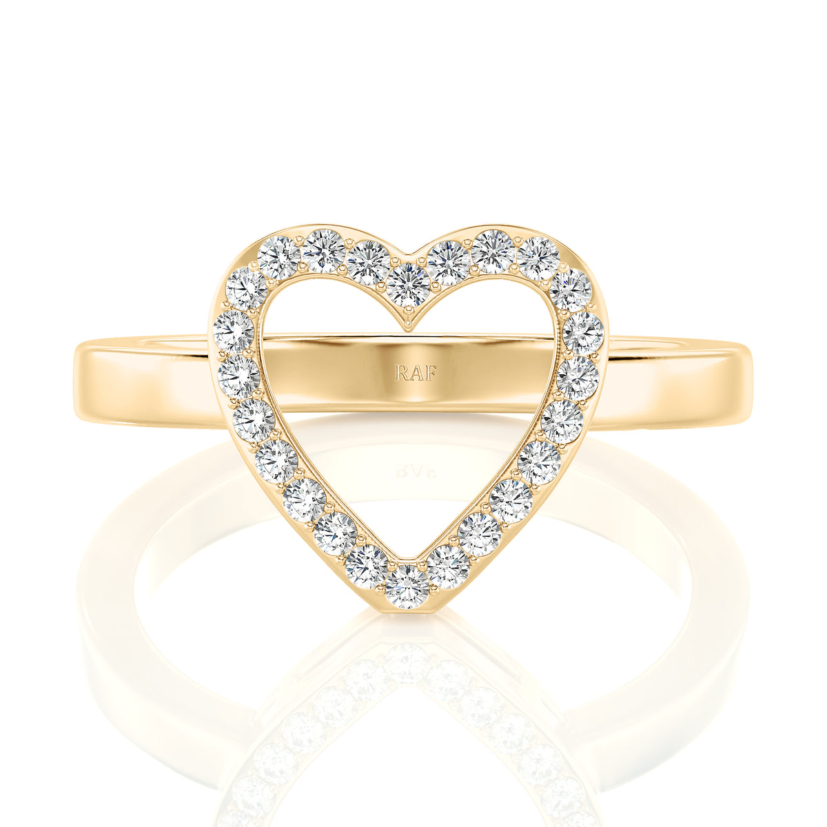 Solid Gold Open Heart Diamond Ring