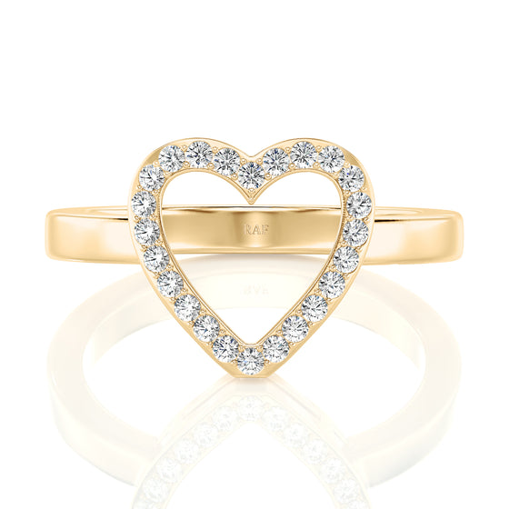 Solid Gold Open Heart Diamond Ring