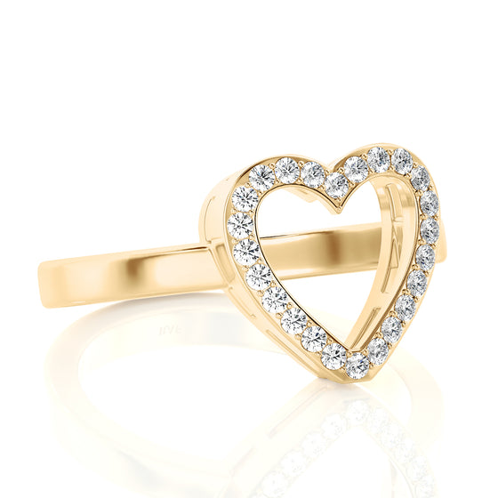 Solid Gold Open Heart Diamond Ring