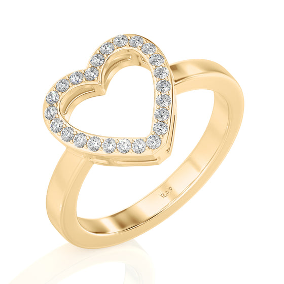 Solid Gold Open Heart Diamond Ring