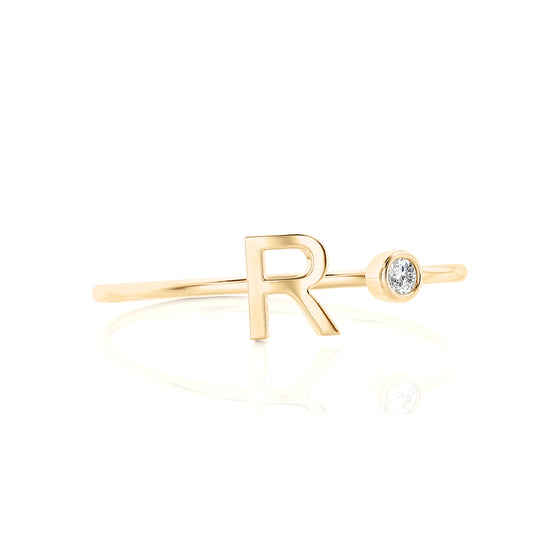 Solid Gold Initial Diamond Ring
