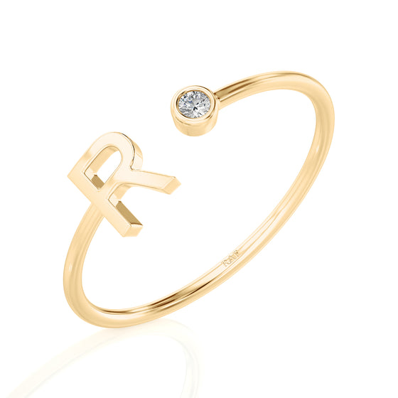 Solid Gold Initial Diamond Ring