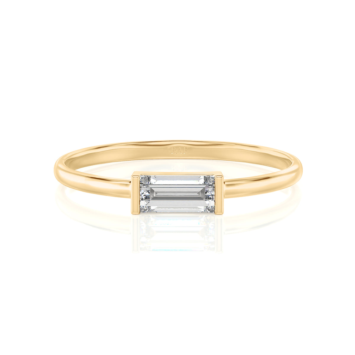 Solid Gold Solitaire Baguette White Topaz Ring