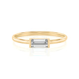 Solid Gold Solitaire Baguette White Topaz Ring