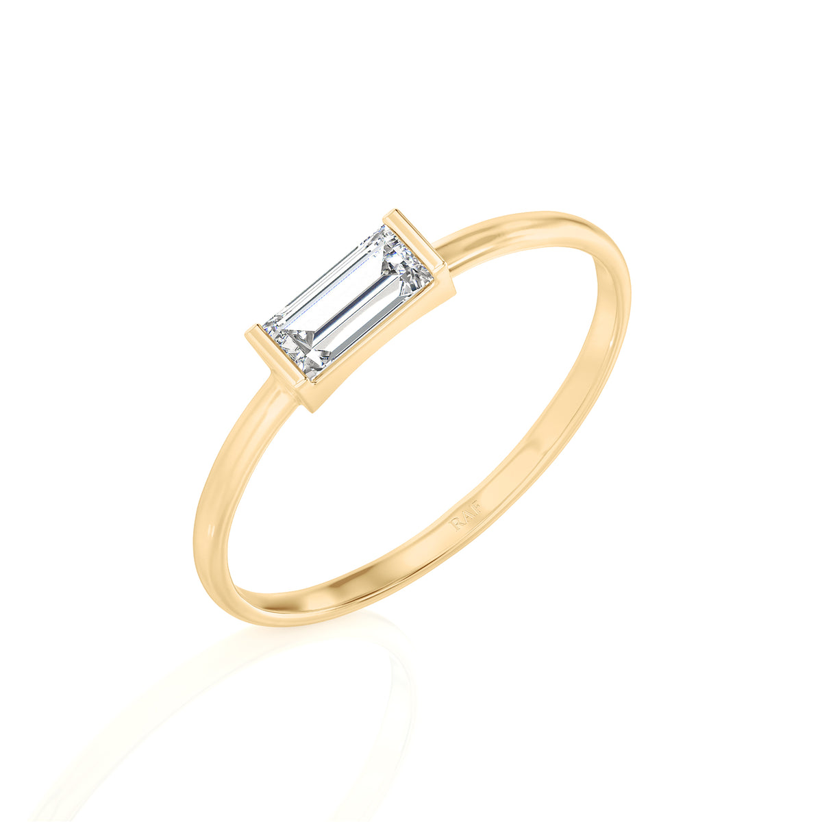 Solid Gold Solitaire Baguette White Topaz Ring