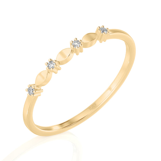 Solid Gold Diamond Petals Stacking Ring