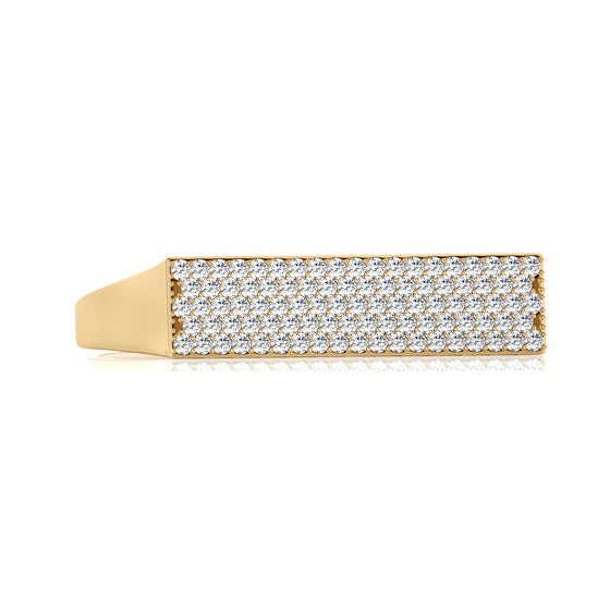 Solid Gold Pave Diamond Signet Bar Ring