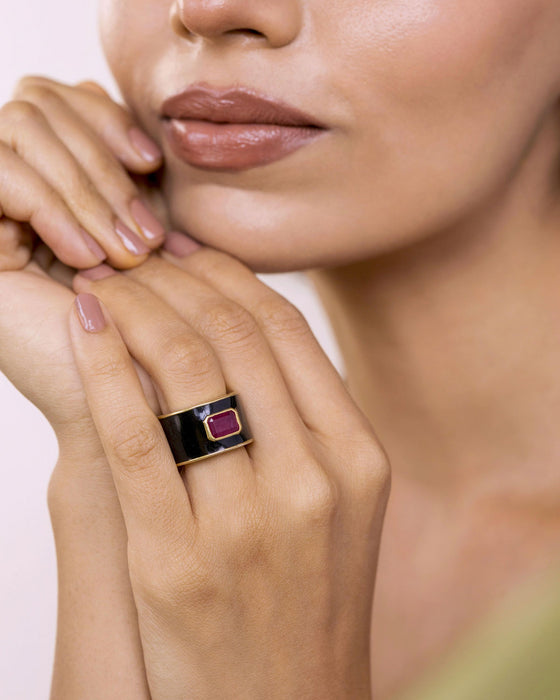 Black Statement Enamel Ring