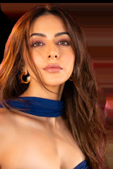 Rakul Preet In Chandelier Gold Baguette Hoops