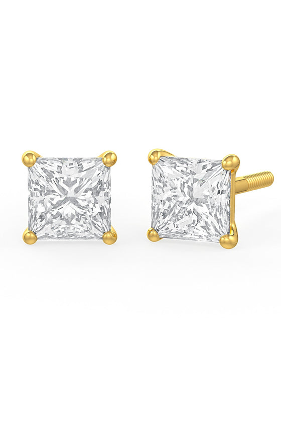 Square Shaped Solitaire Stud Earrings