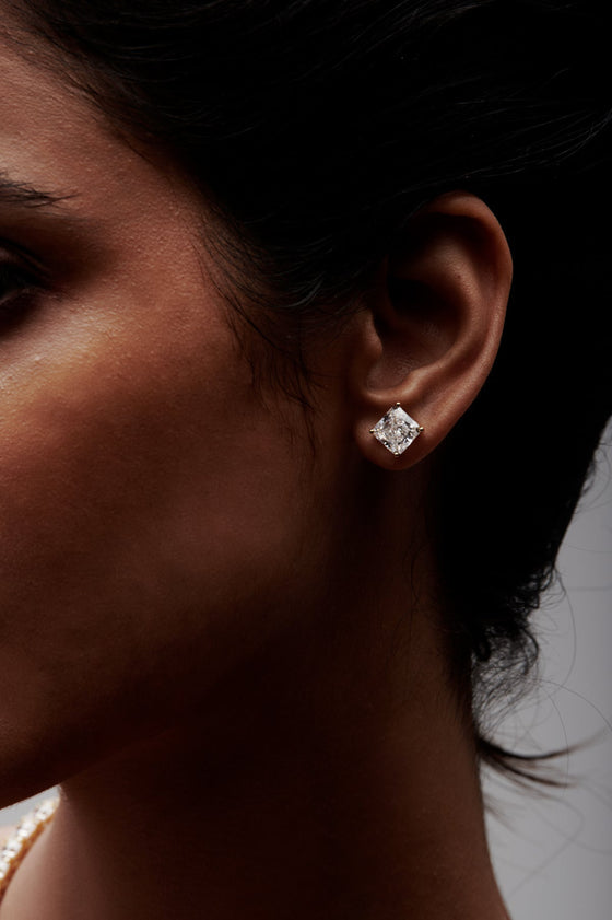 Square Shaped Solitaire Stud Earrings