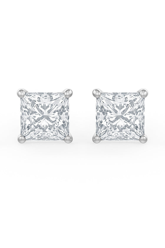 Square Shaped Solitaire Stud Earrings