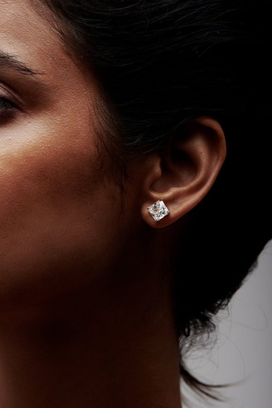 Square Shaped Solitaire Stud Earrings