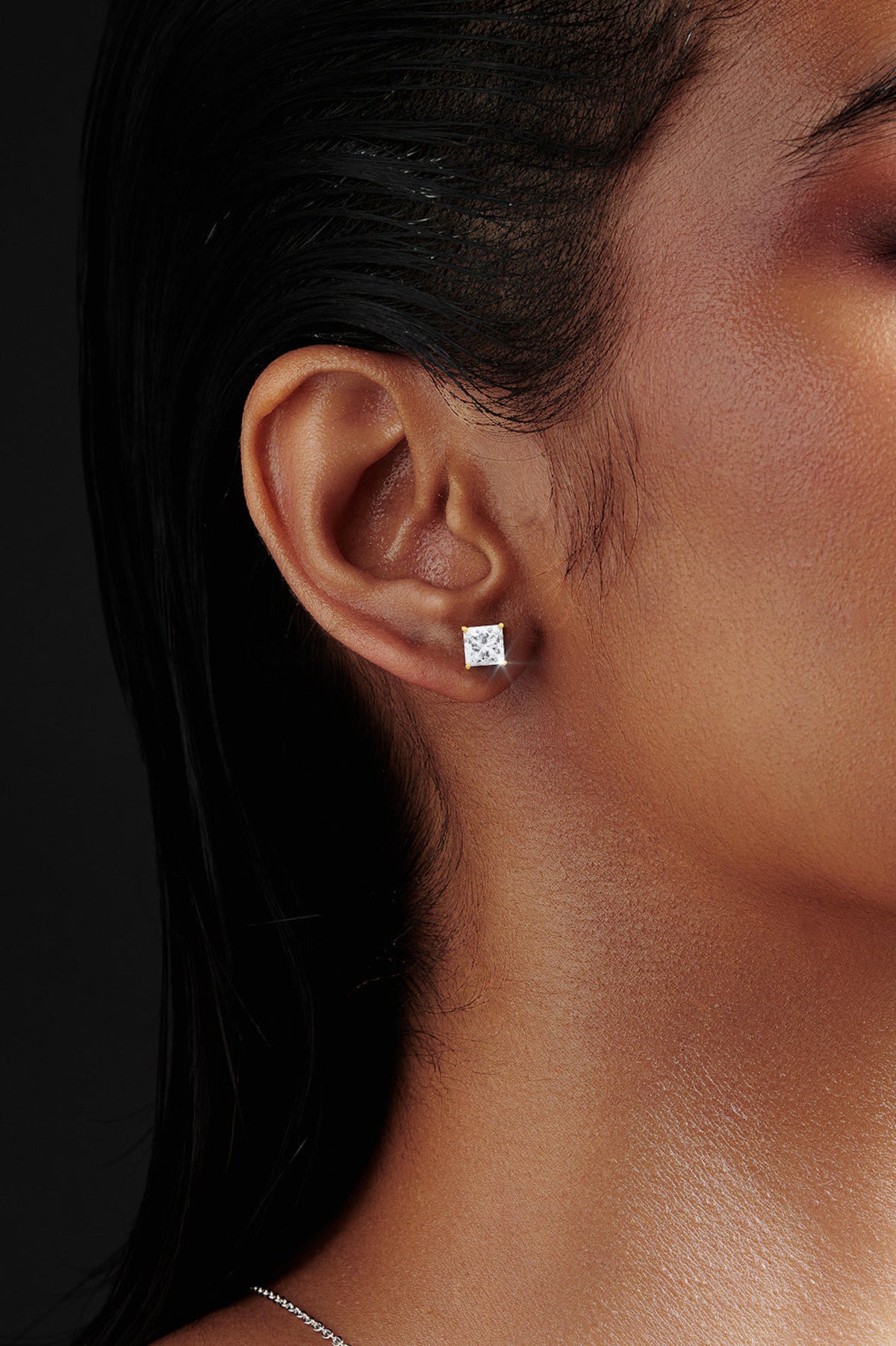 Square Shaped Solitaire Stud Earrings