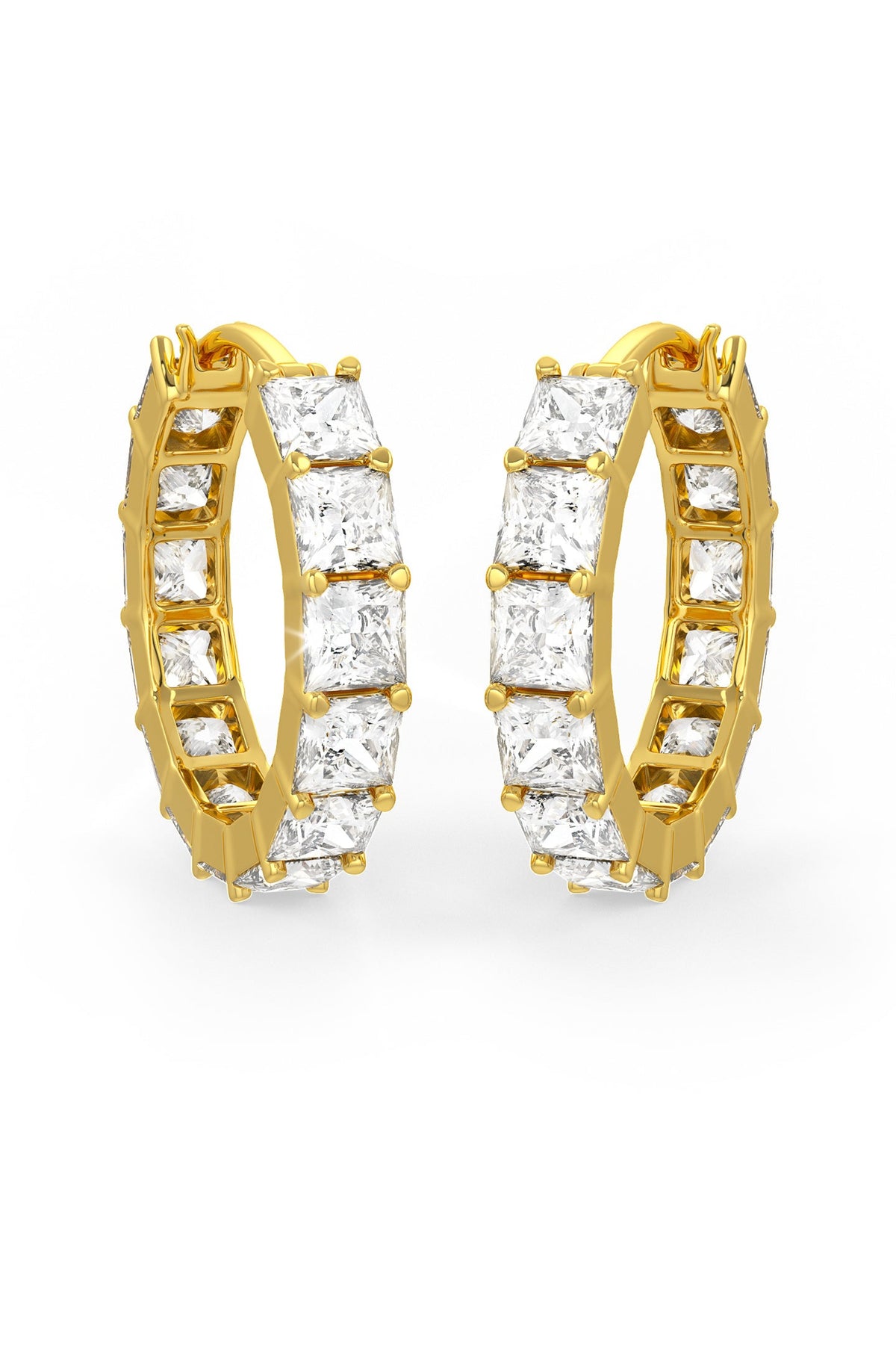Square Shaped Solitaire Hoop Earrings