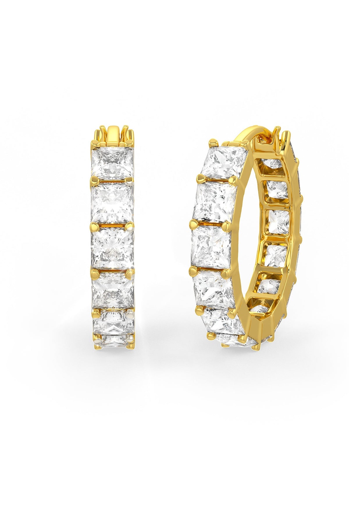 Square Shaped Solitaire Hoop Earrings