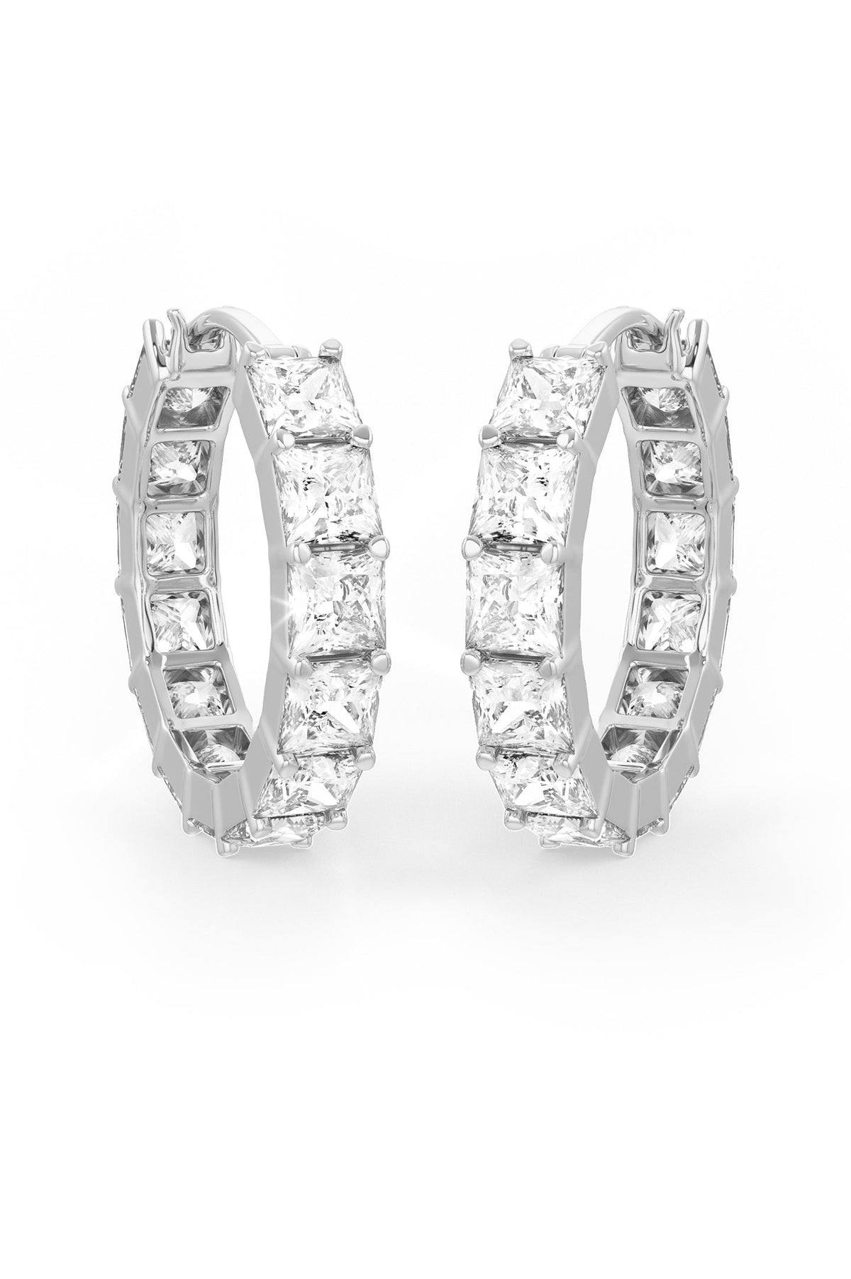 Square Shaped Solitaire Hoop Earrings