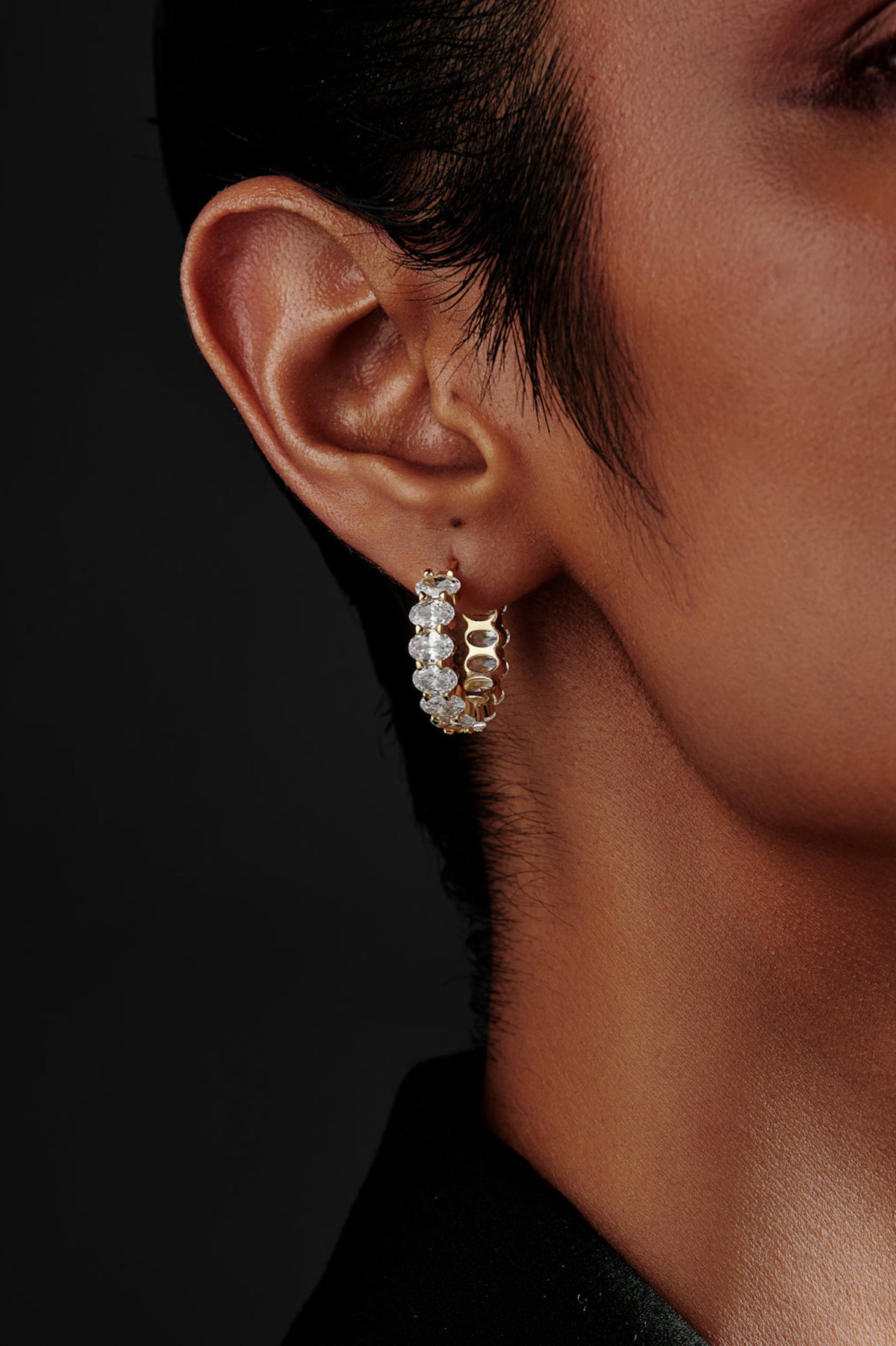 Oval Shaped Solitaire Hoop Earrings