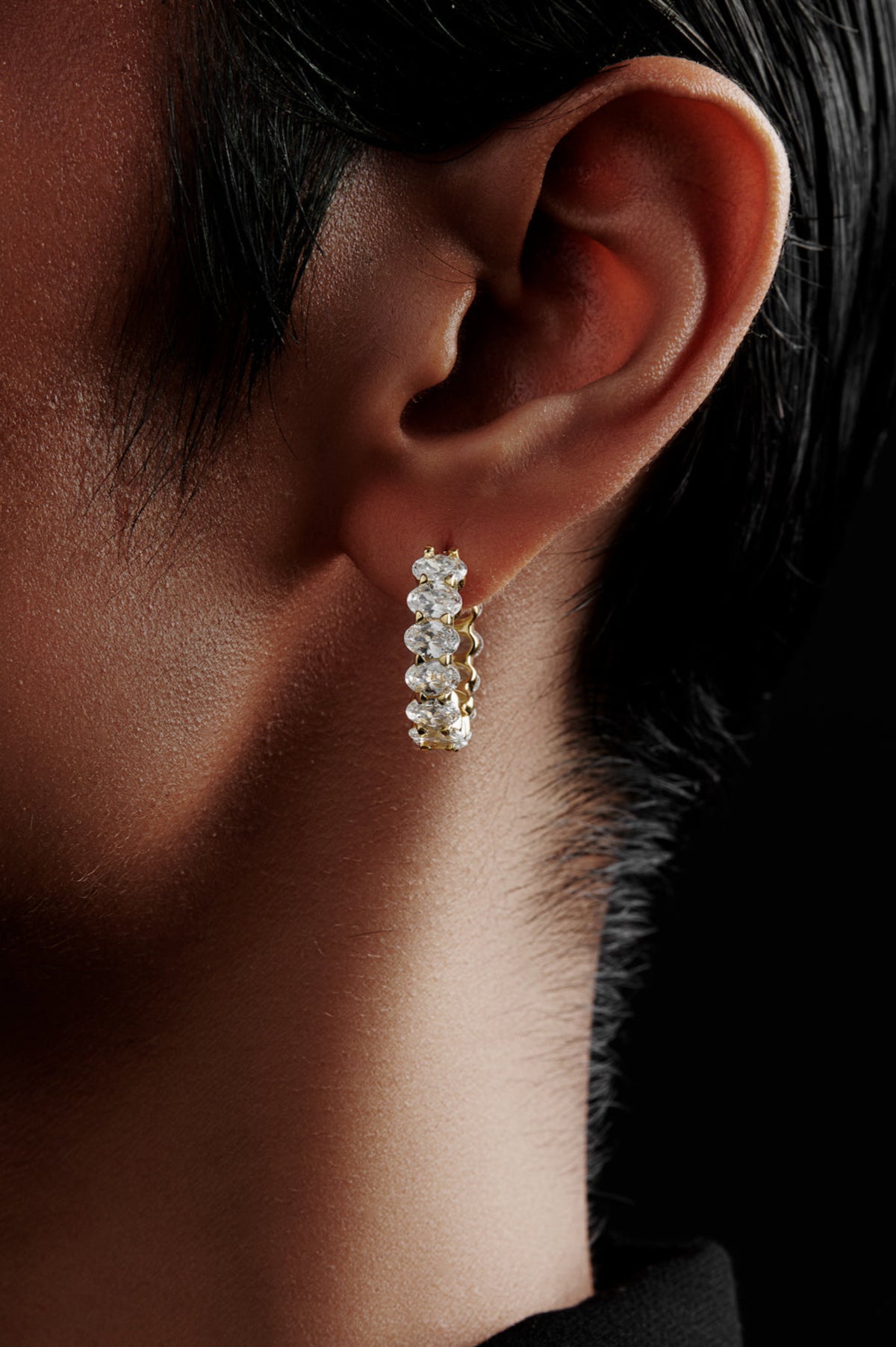 Oval Shaped Solitaire Hoop Earrings