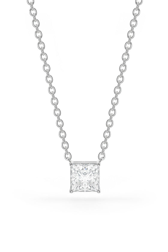 Square Shaped Solitaire Pendant With Chain