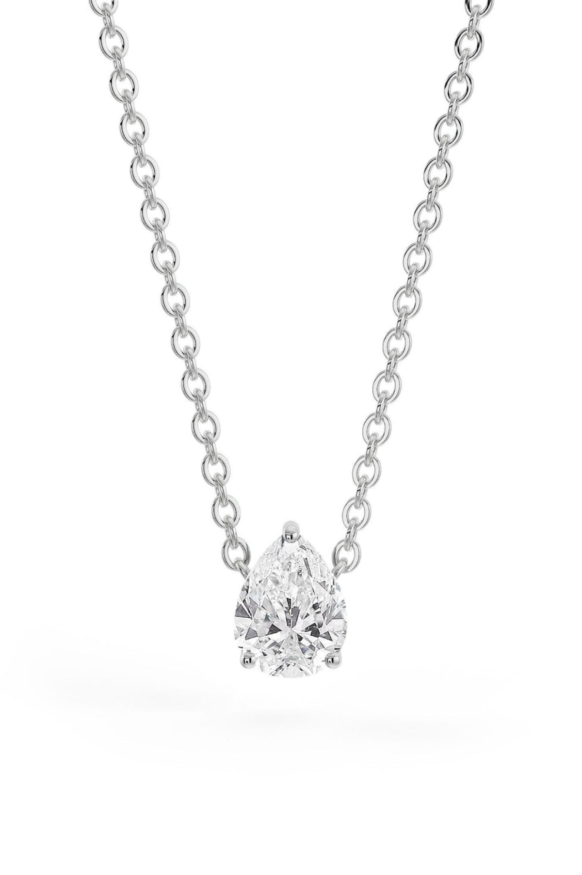 Pear Shaped Soliatire Pendant With Chain