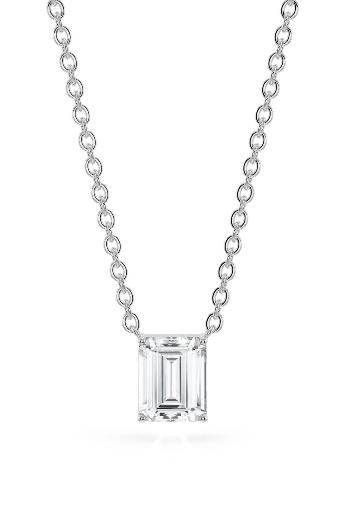 Emerald Cut Solitaire Pendant With Chain