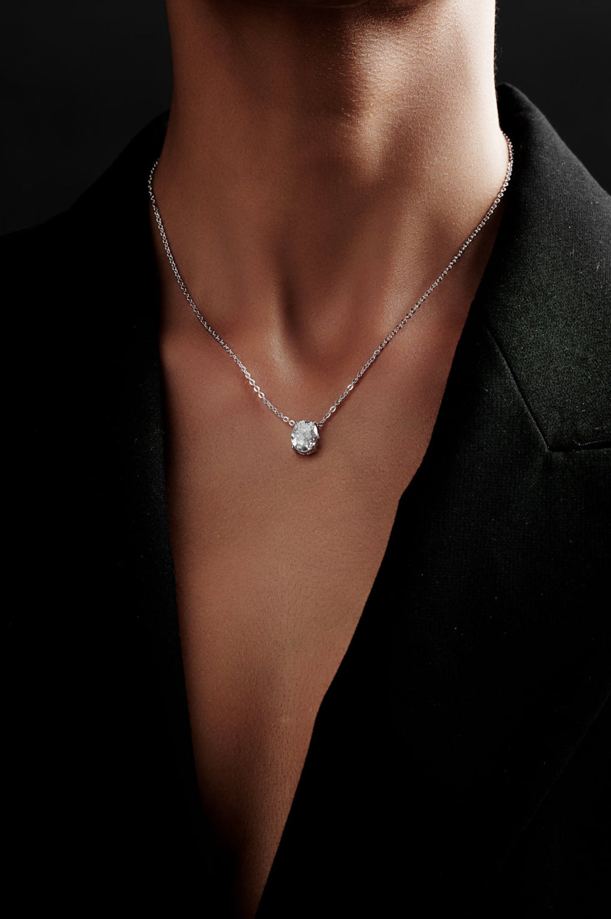 Oval Shaped Solitaire Pendant With chain