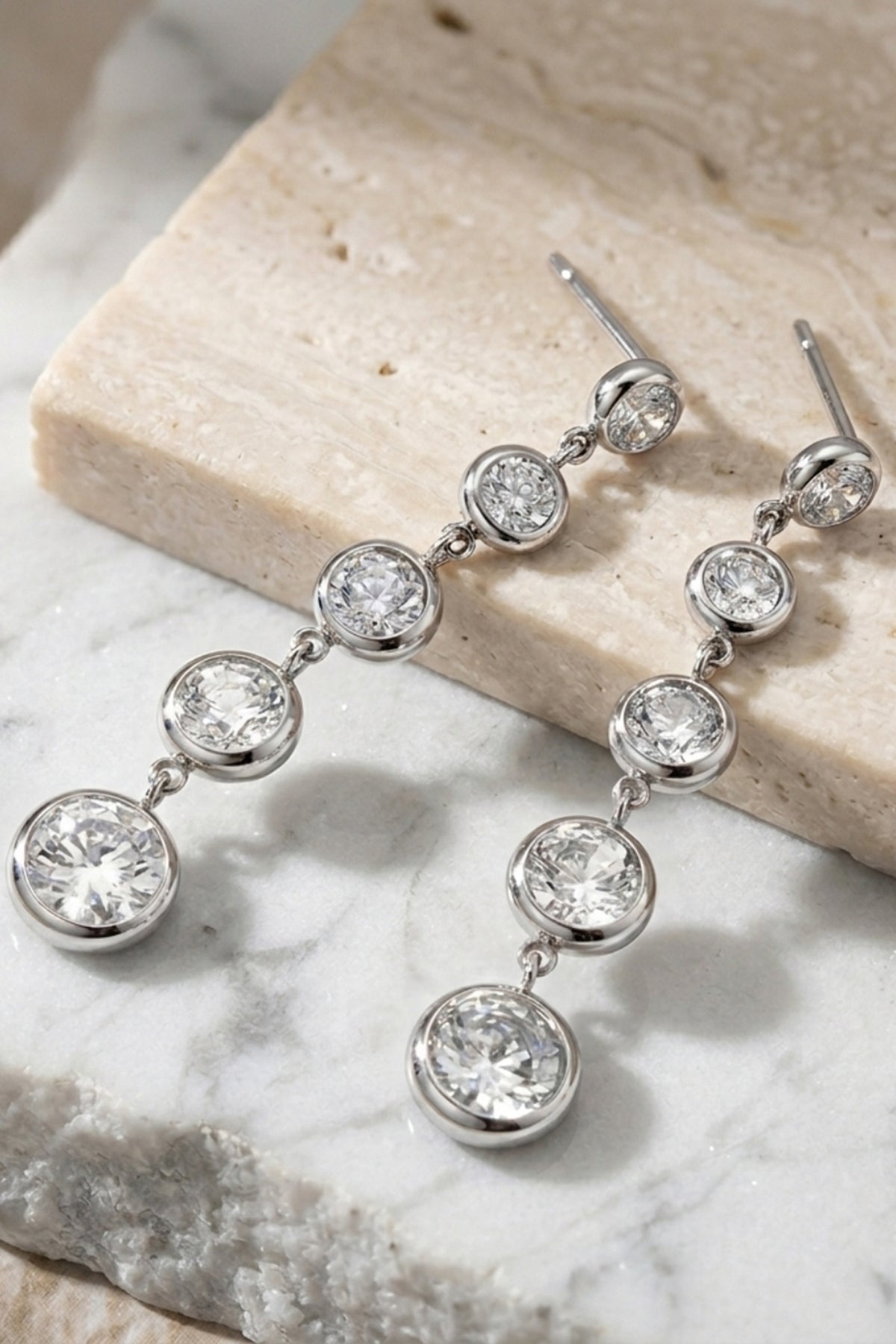 Geometric Silver Drop Earrings