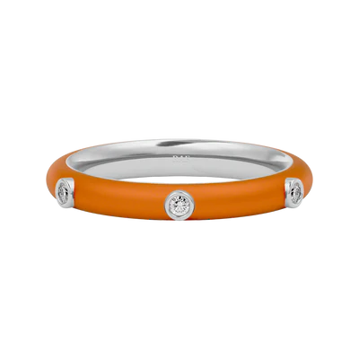 Solid Gold Orange Enamel Diamond Ring