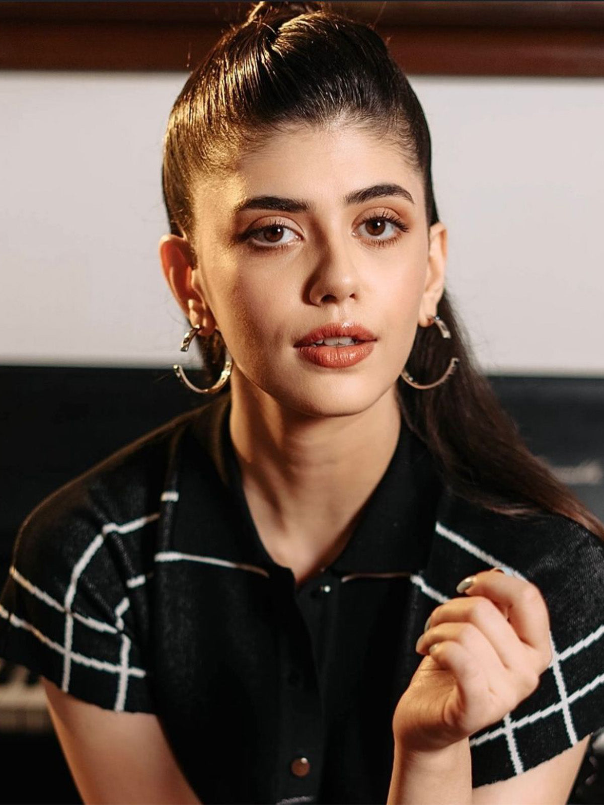 Sanjana Sanghi in Half Hoop Crystal Earrings