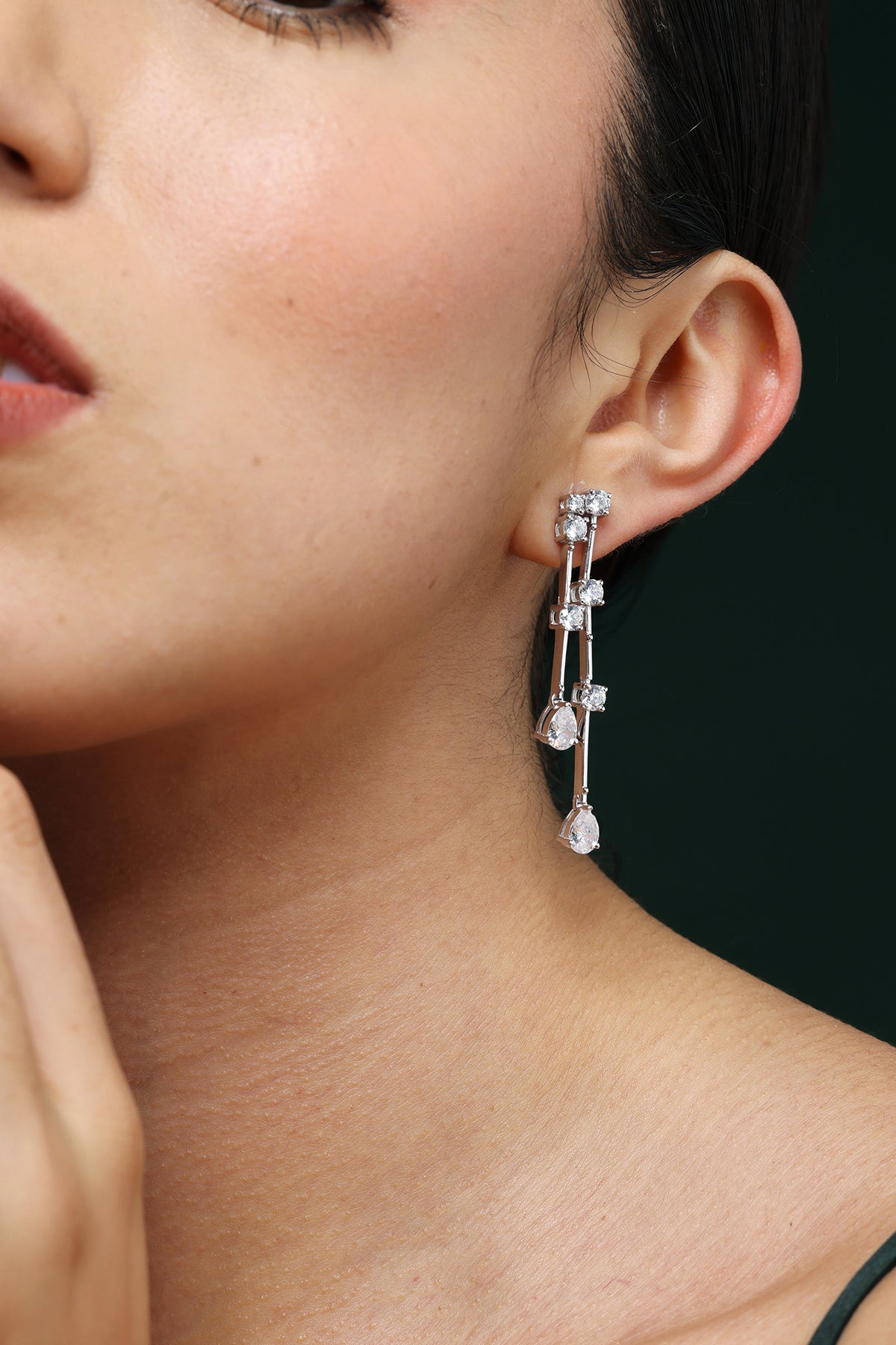 Gold Cubic Zirconia Radiant Drop Statement Earrings