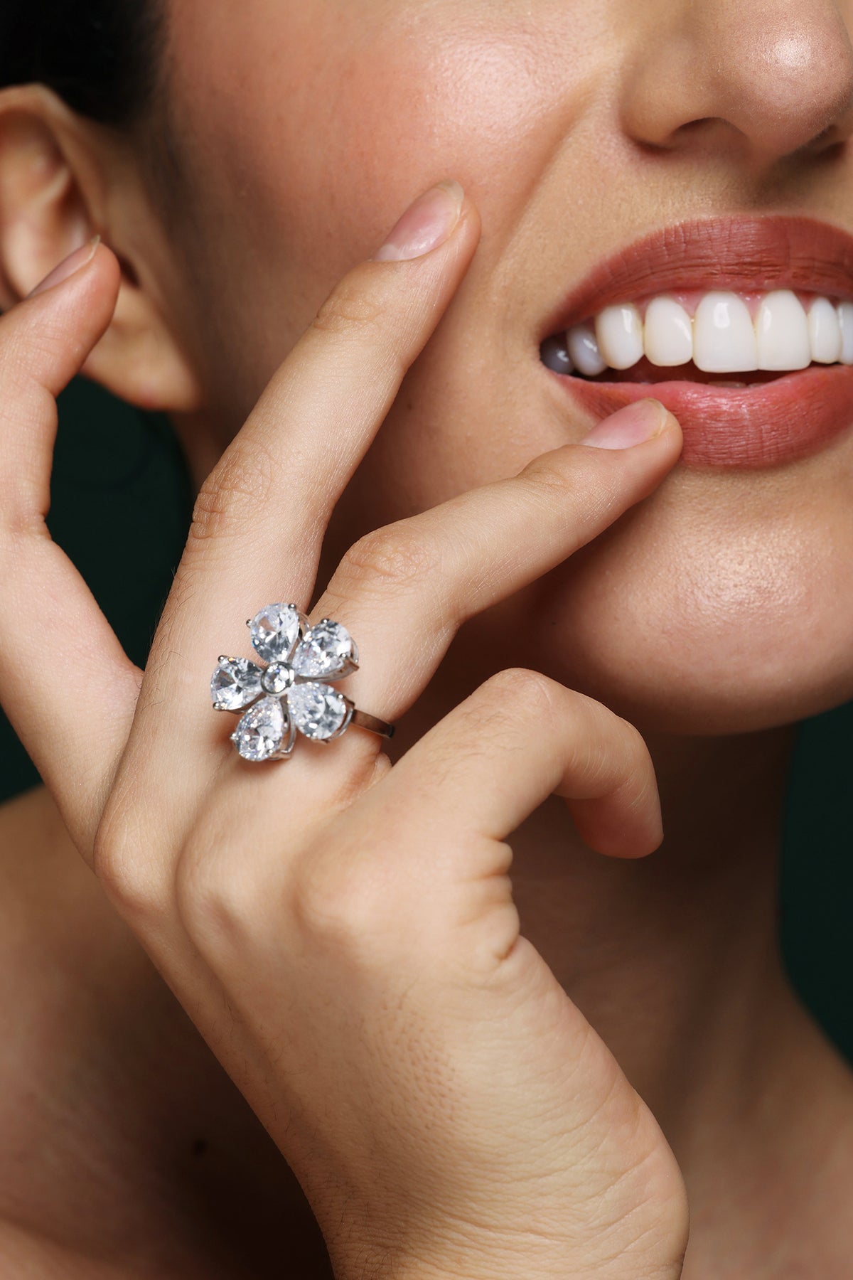 Gold Floral CZ Statement Promise Ring