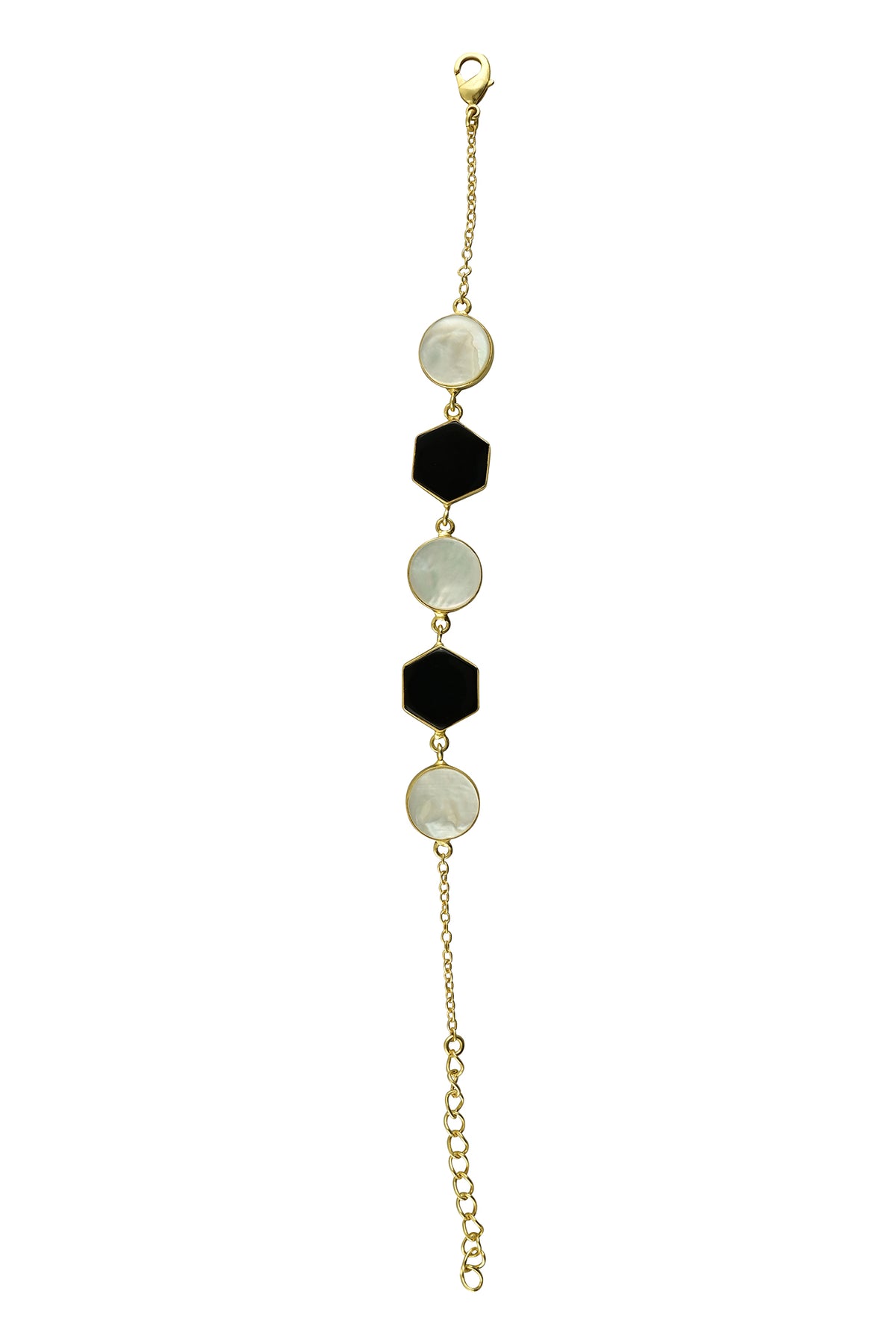 Gold Black Onyx & Mother of Pearl Minimal Bracelet