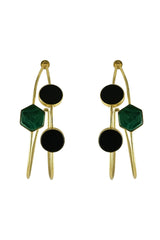 Gold Black Onyx & Malachite Statement Hoop Earrings