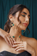 Gold Black Onyx & Malachite Statement Hoop Earrings
