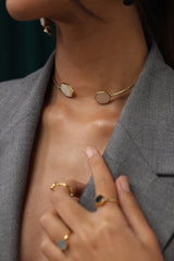 Gold Semi-Precious Stone Choker Necklace - White