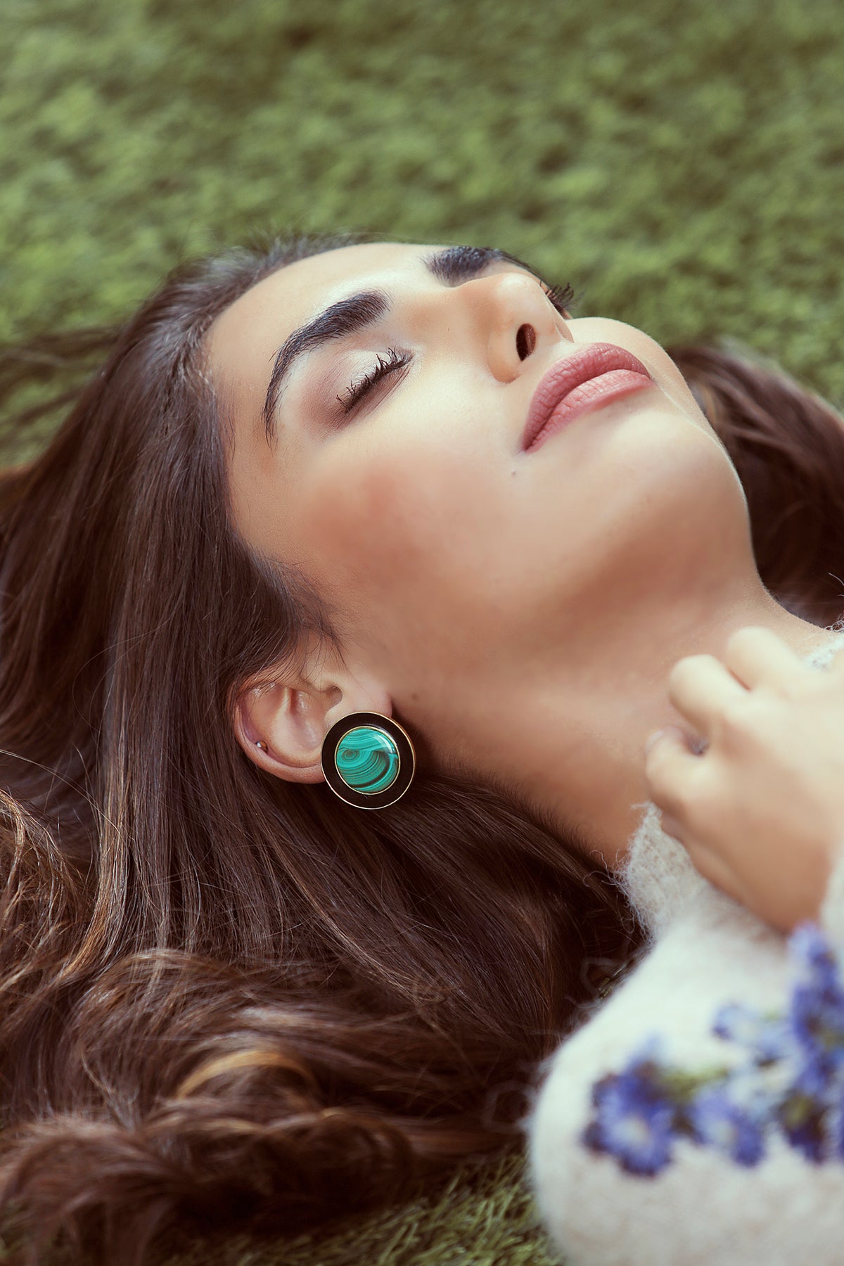 Gold Dual Tone Enamel & Mother of Pearl Statement Stud Earrings