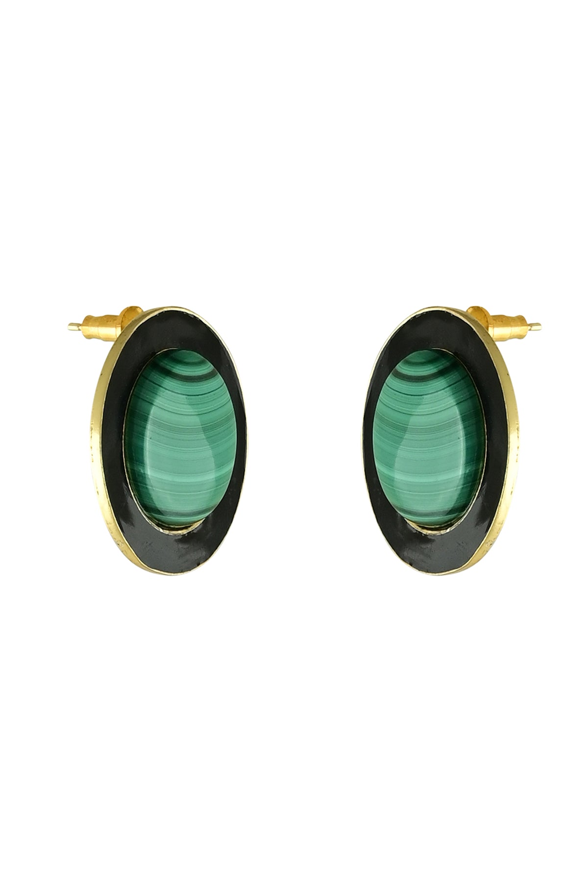 Gold Dual Tone Enamel & Mother of Pearl Statement Stud Earrings