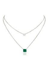 Gold Modern CZ & Green Stone Necklace